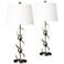 Brushed Steel Ring Table Lamp w/ White Fabric Shade Set of 2