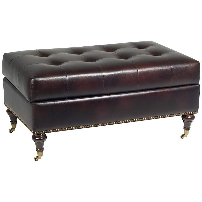 Image 1 Brussels Chocolate Leather Look Rolling Storage Ottoman