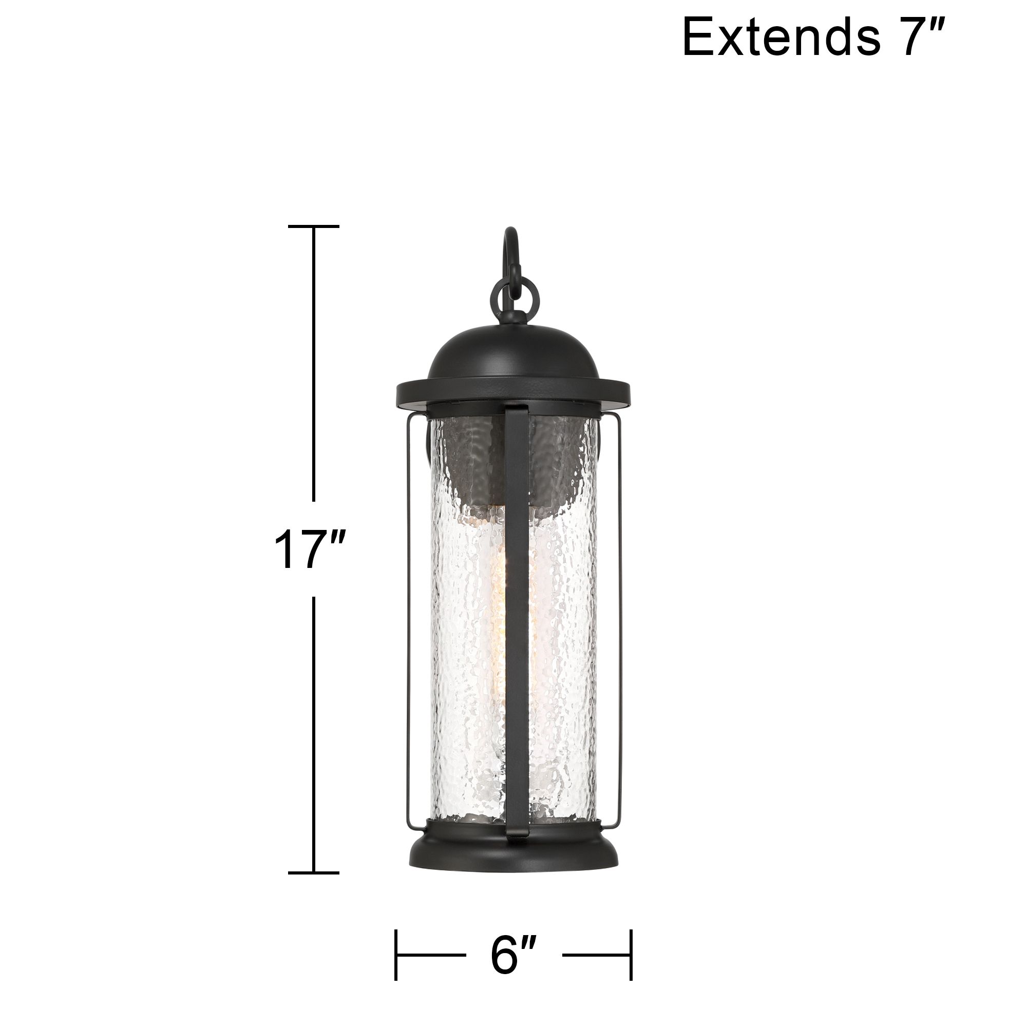 Bruton 17" High Matte Black and Water Glass Outdoor Wall Light