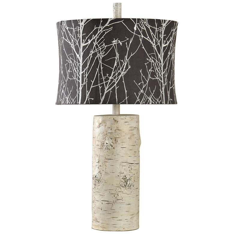 Image 1 Bryan Keith Natural Wood Table Lamp with Black and White Embroidery