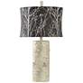 Bryan Keith Natural Wood Table Lamp with Black and White Embroidery