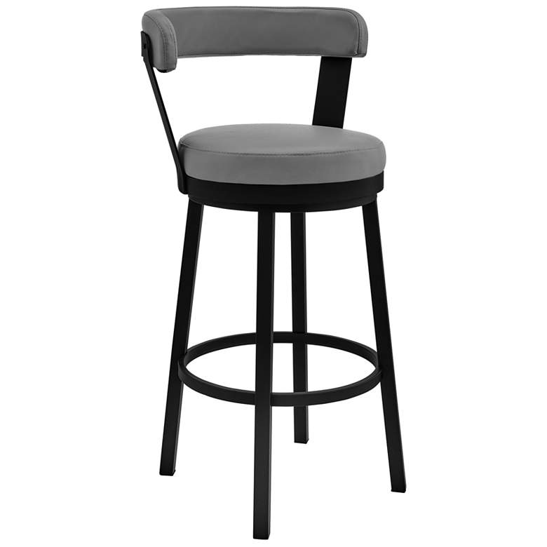 Image 1 Bryant 26 in. Swivel Barstool in Black Finish, Gray Faux Leather