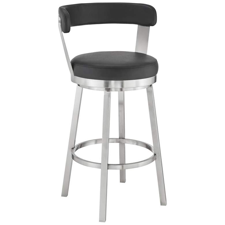 Image 1 Bryant 26 in. Swivel Barstool in Stainless Steel, Black Faux Leather