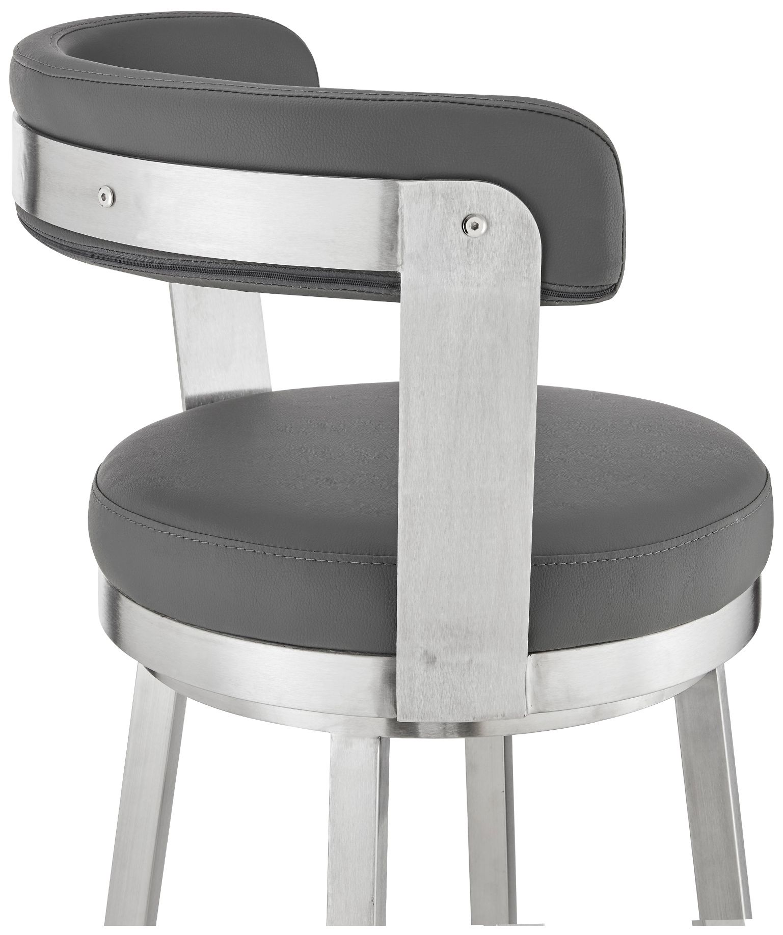 Bryant 26 in. Swivel Barstool in Stainless Steel, Gray Faux Leather