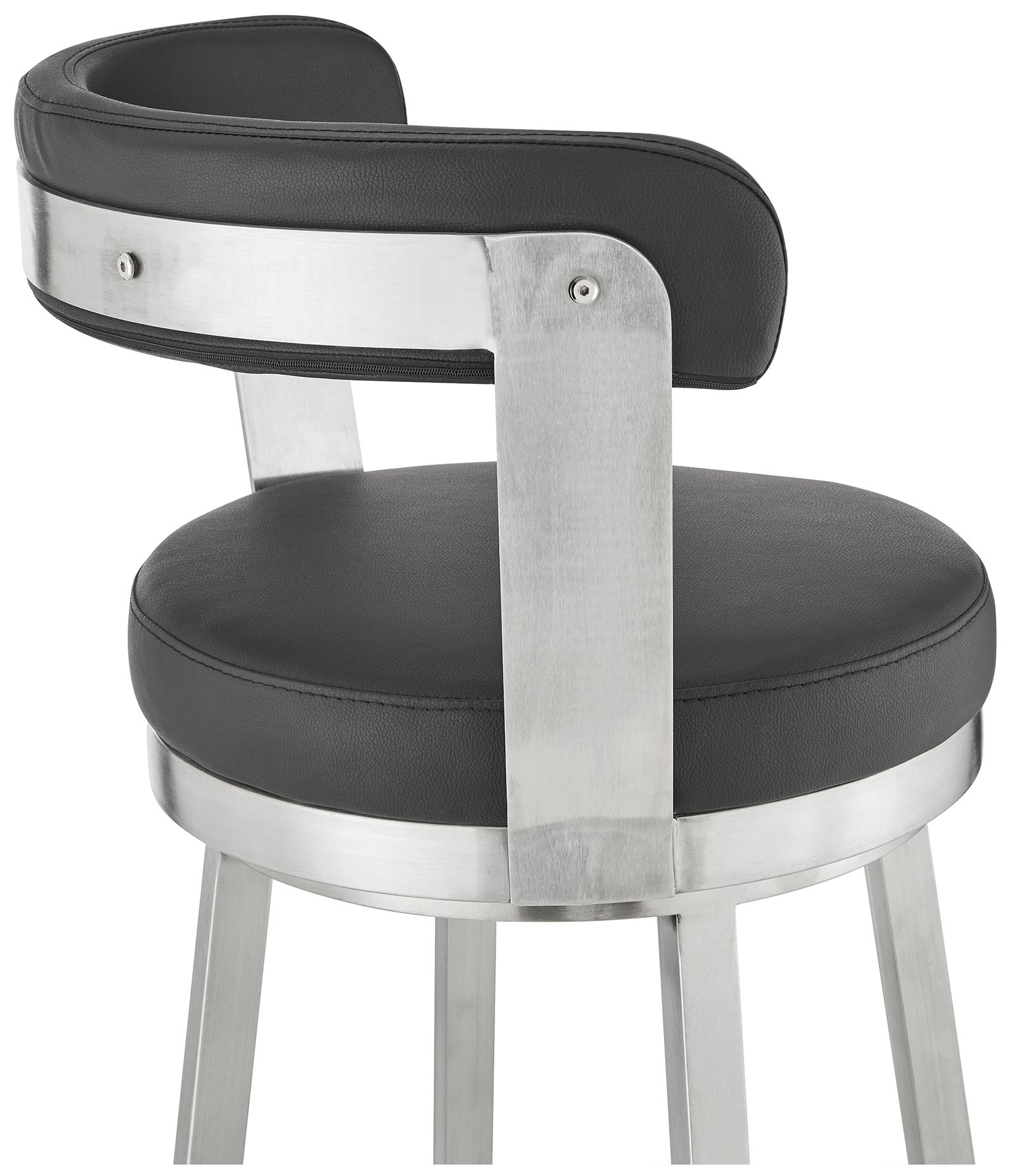 Bryant 30 in. Swivel Barstool in Stainless Steel, Black Faux Leather