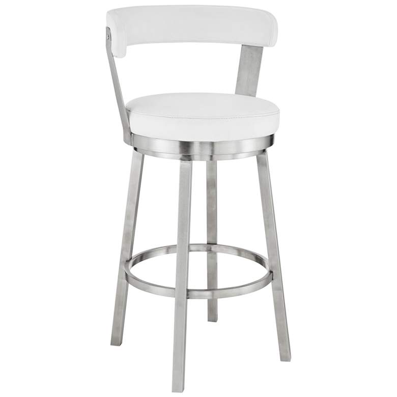 Image 1 Bryant 30 in. Swivel Barstool in Stainless Steel, White Faux Leather