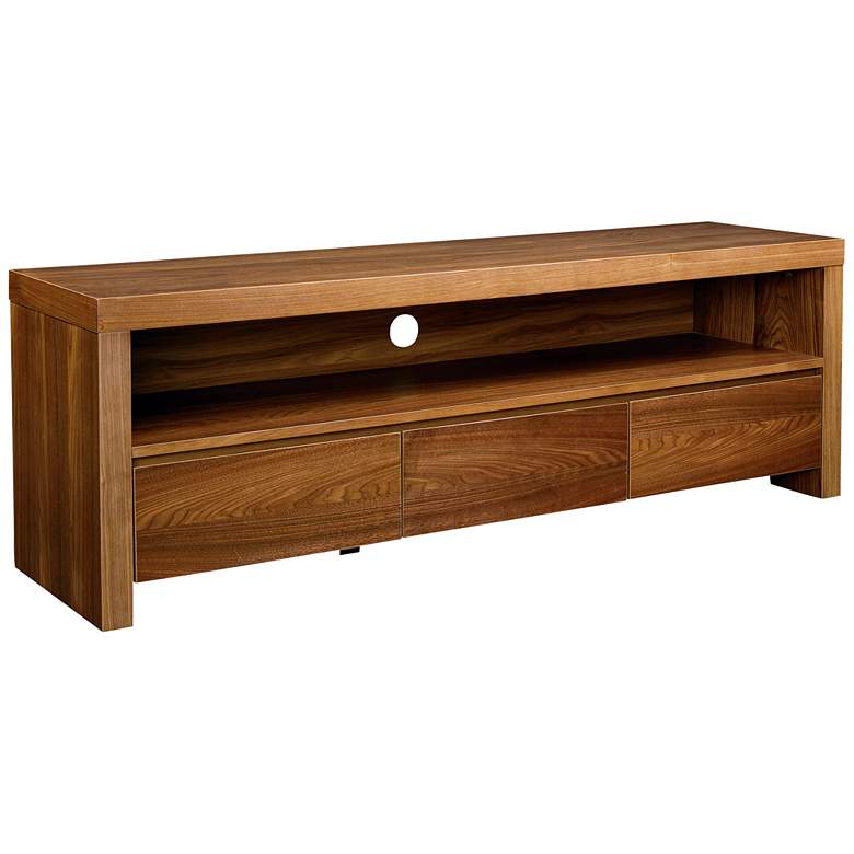 Image 1 Bryant 59" Wide Walnut Veneer Wood 3-Drawer Media Stand
