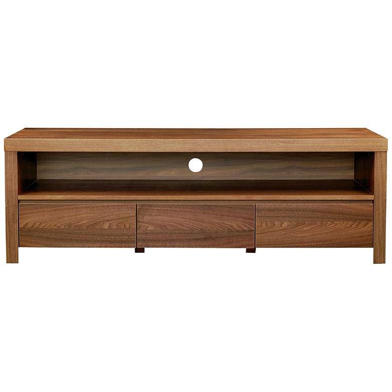 Image 4 Bryant 59" Wide Walnut Veneer Wood 3-Drawer Media Stand more views