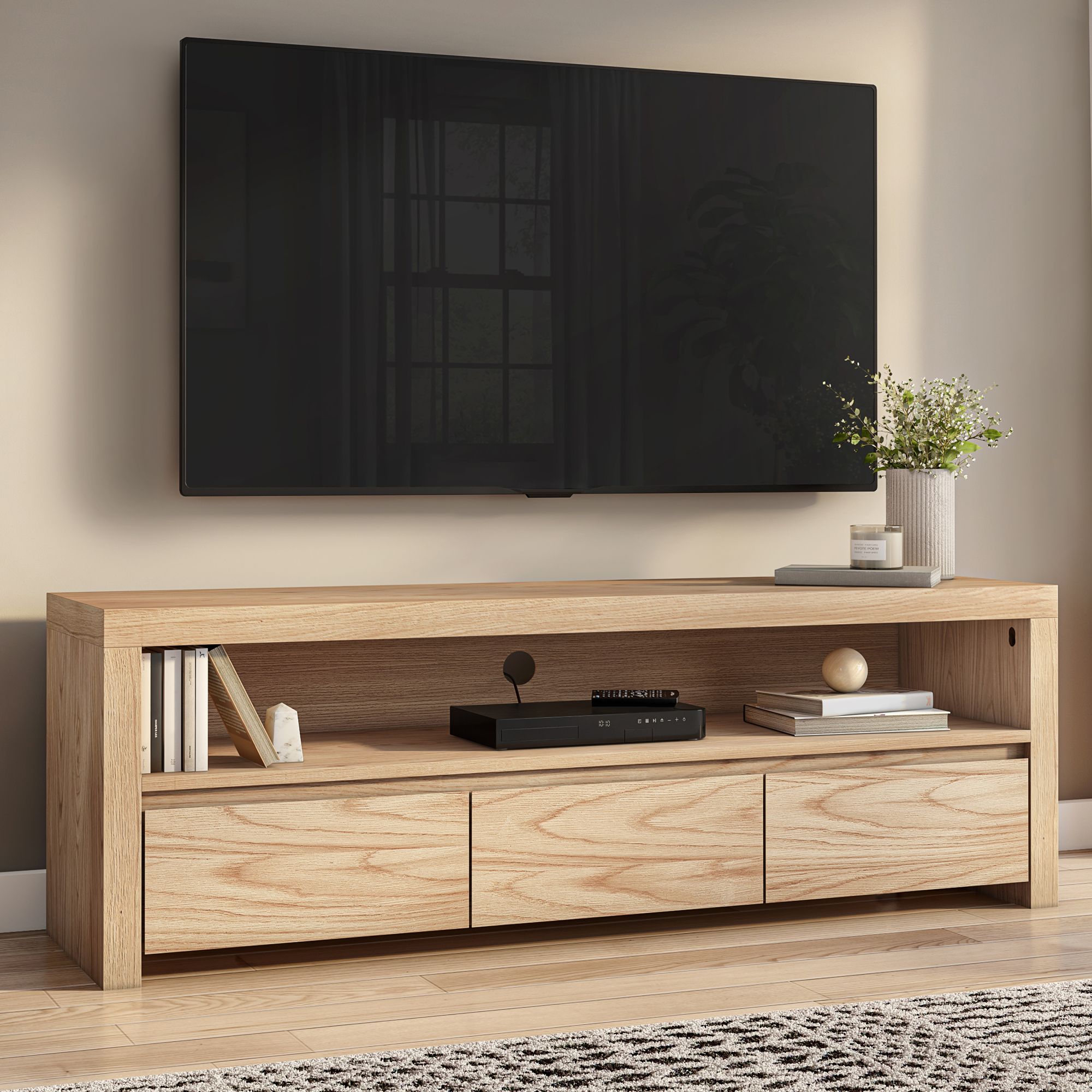 Natural oak media console discount