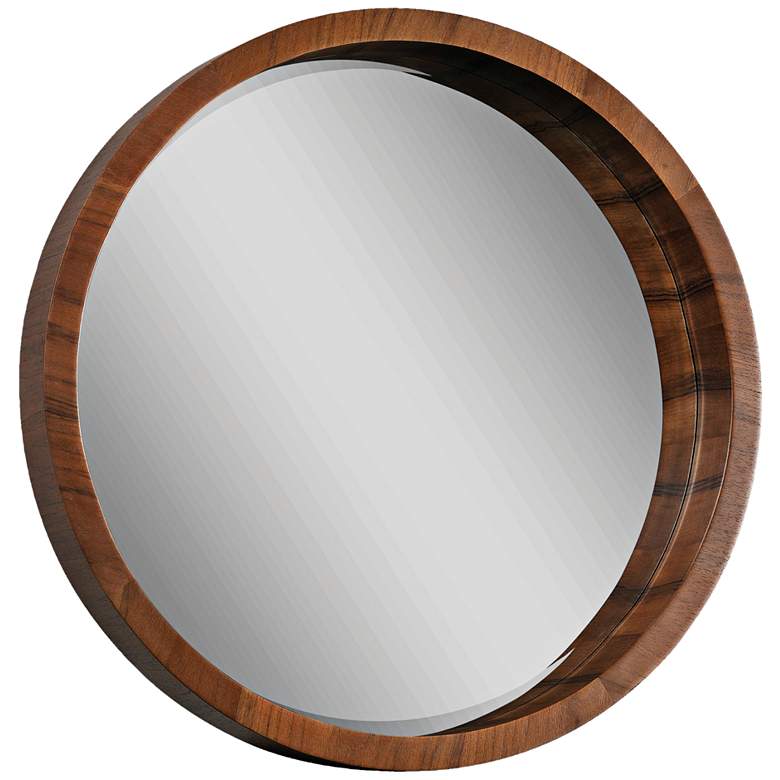 Image 1 Brybjar Walnut Veneer 33 inch Round Wall Mirror