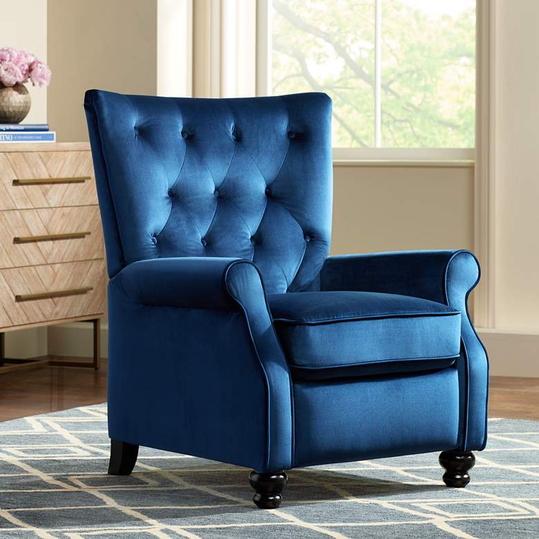 Bryce Blue Tufted Push Back Recliner Chair