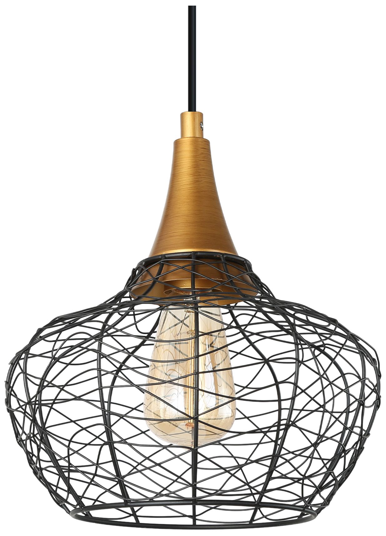 Image 2 Bryden 9.8"W 1-Light Brass Metal Cage Pendant