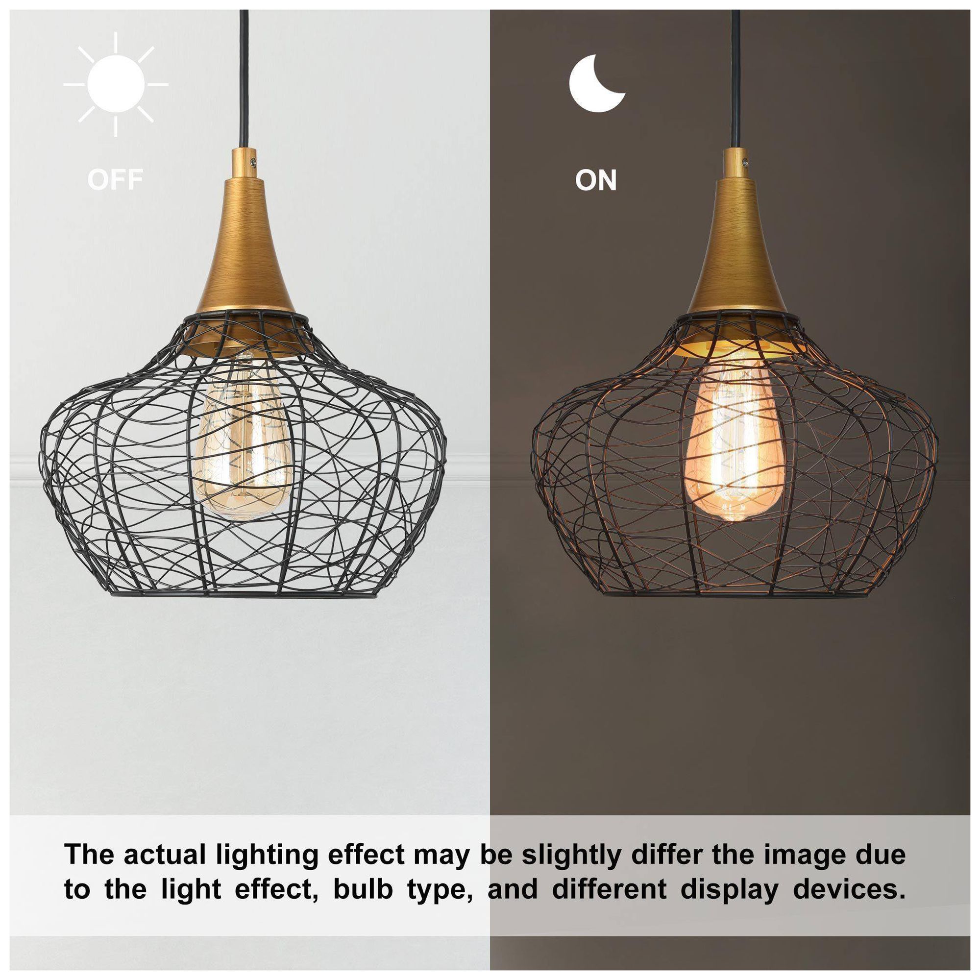 Image 4 Bryden 9.8"W 1-Light Brass Metal Cage Pendant more views