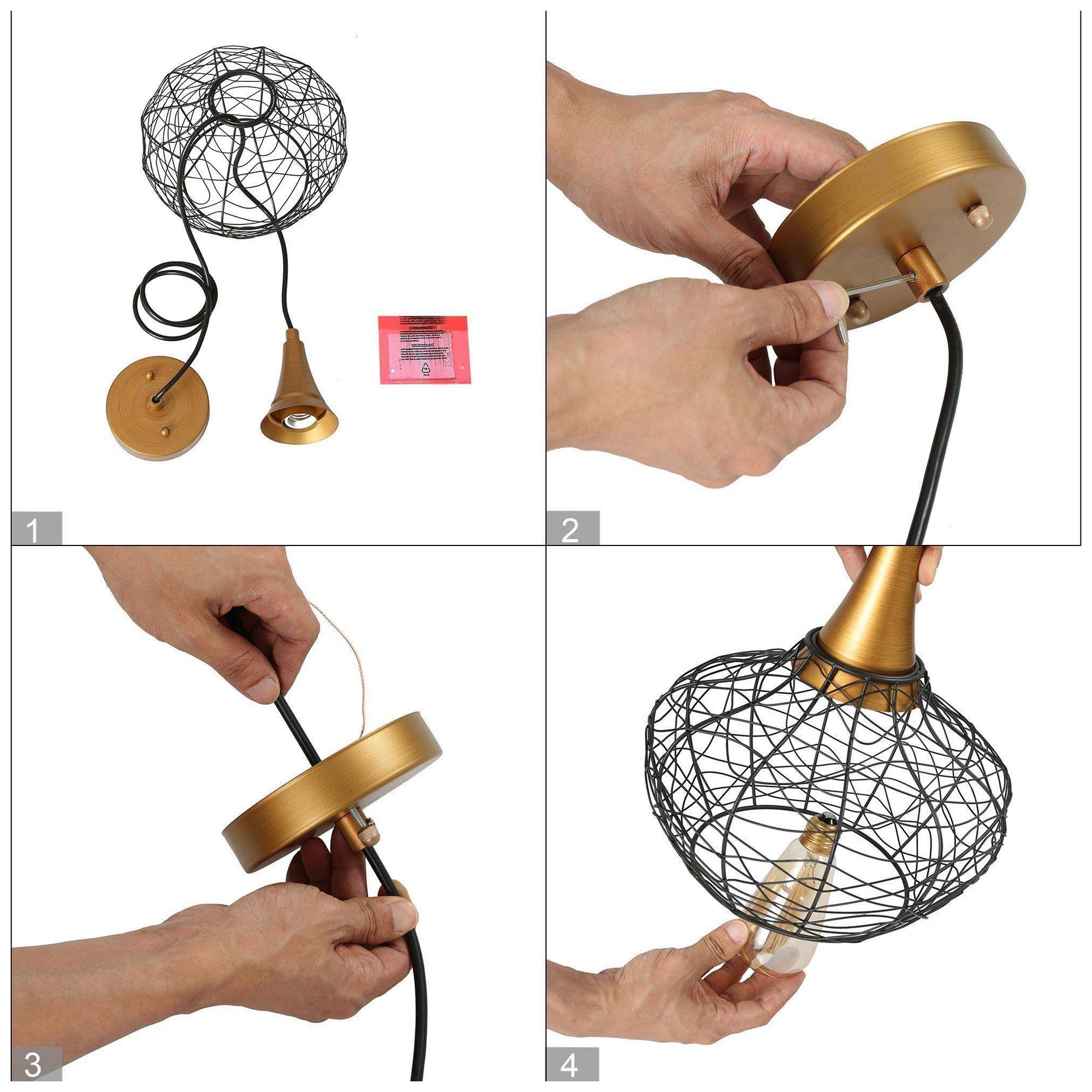 Image 7 Bryden 9.8"W 1-Light Brass Metal Cage Pendant more views