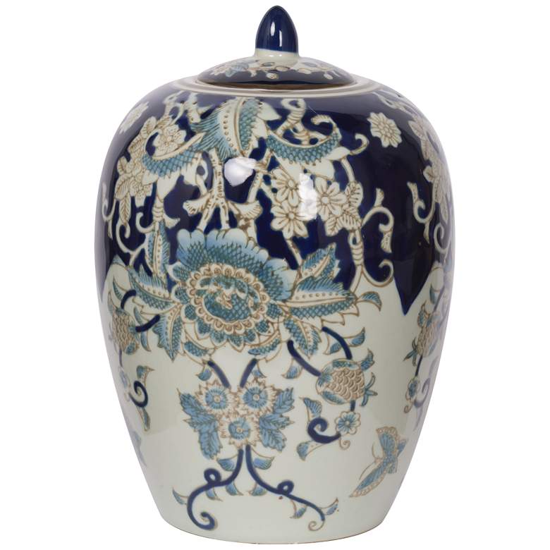 Image 1 Bryn 11.4" High Blue, Gold & White Porcelain Lidded Jar