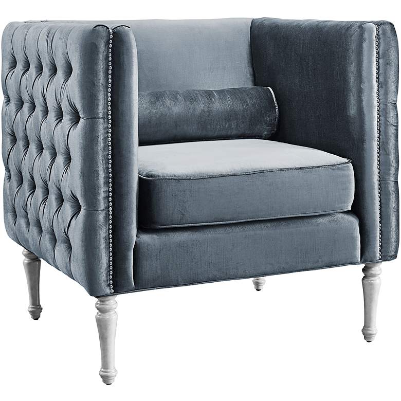Image 1 Bryn Tufted Gray Velvet Upholstered Armchair	