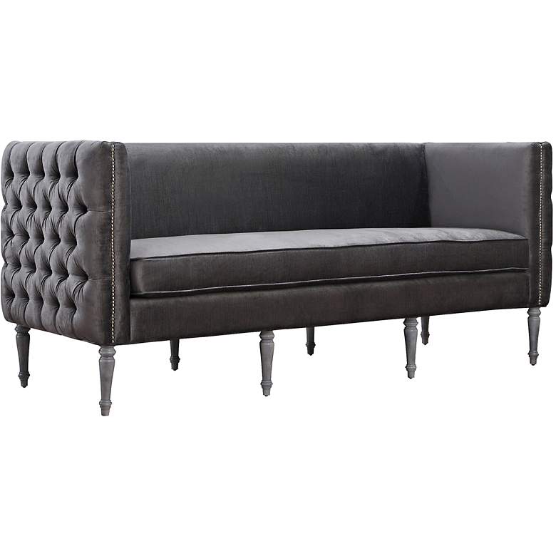 Image 1 Bryn Tufted Gray Velvet Upholstered Sofa
