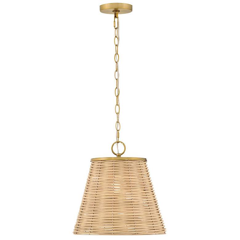 Image 1 Brynn 14"W Lacquered Brass and Natural Rattan Pendant Light