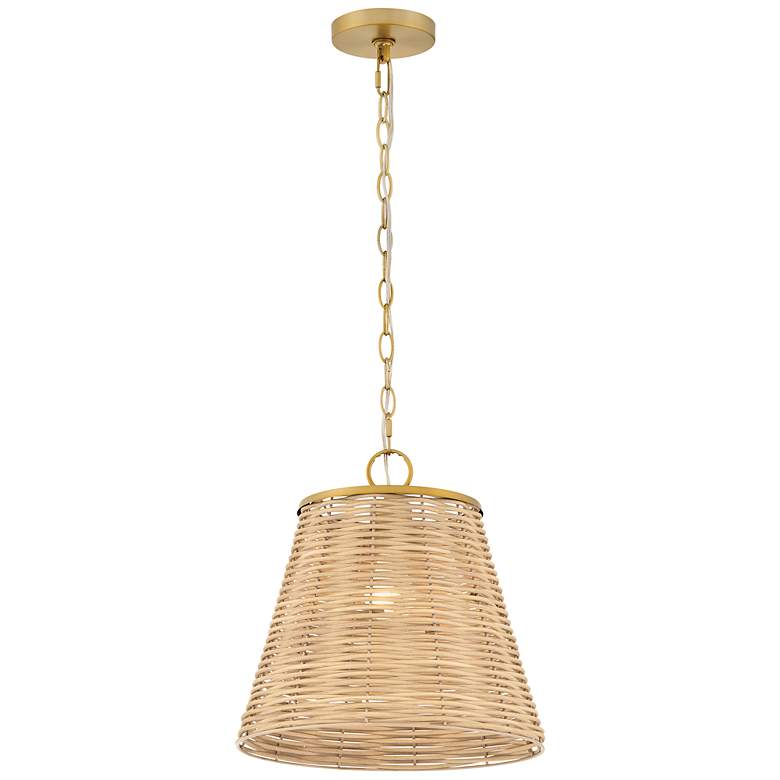 Image 3 Brynn 14"W Lacquered Brass and Natural Rattan Pendant Light more views