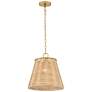 3_Brynn 14"W Lacquered Brass and Natural Rattan Pendant Light more views