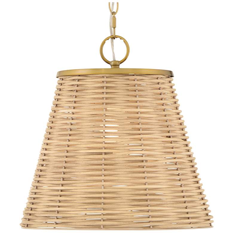 Image 4 Brynn 14"W Lacquered Brass and Natural Rattan Pendant Light more views