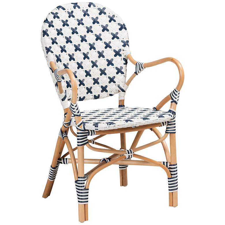 Image 2 Bryson Blue and White Woven Rattan French Bistro Chair