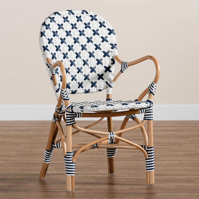 Image 1 Bryson Blue and White Woven Rattan French Bistro Chair