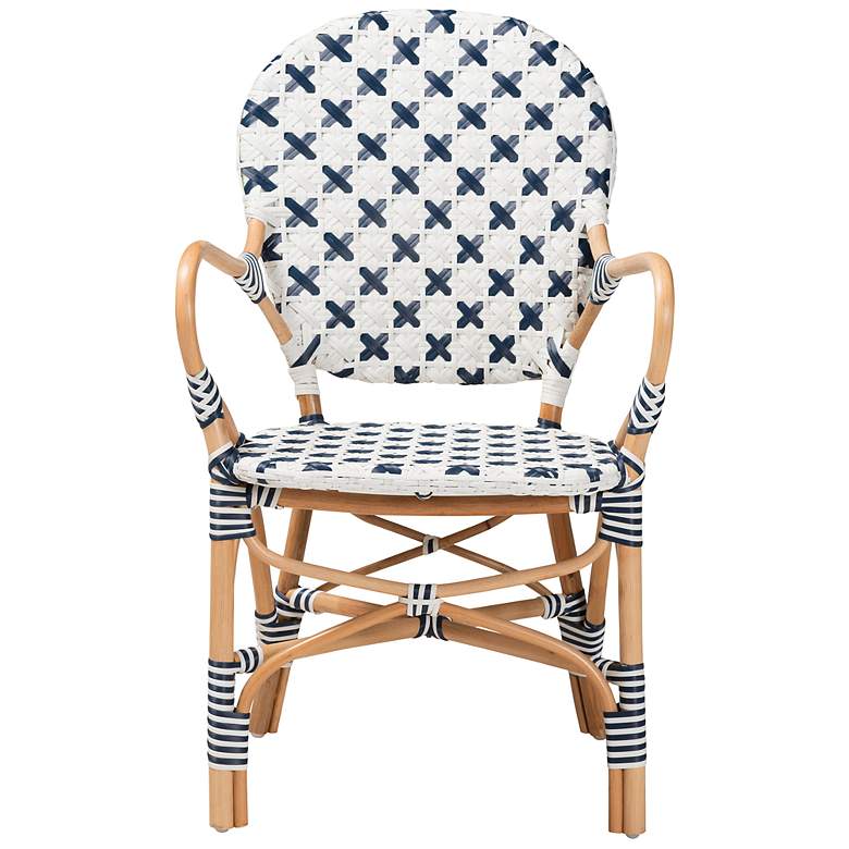 Image 3 Bryson Blue and White Woven Rattan French Bistro Chair more views