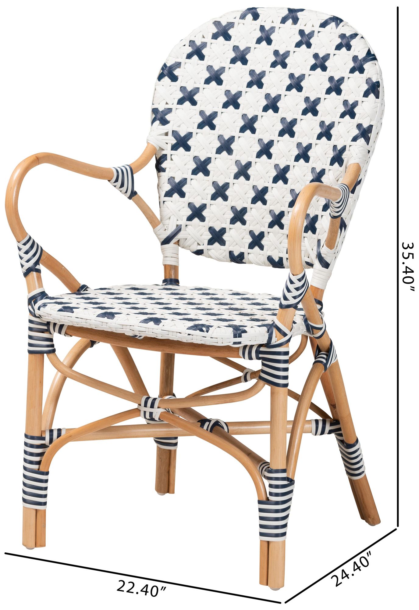 Bryson Blue and White Woven Rattan French Bistro Chair