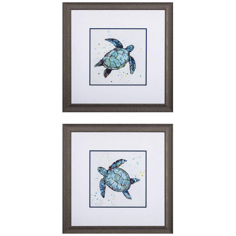 Image 1 Bubbly Blue Turtle 23"W x 23"H Framed Art Set of 2