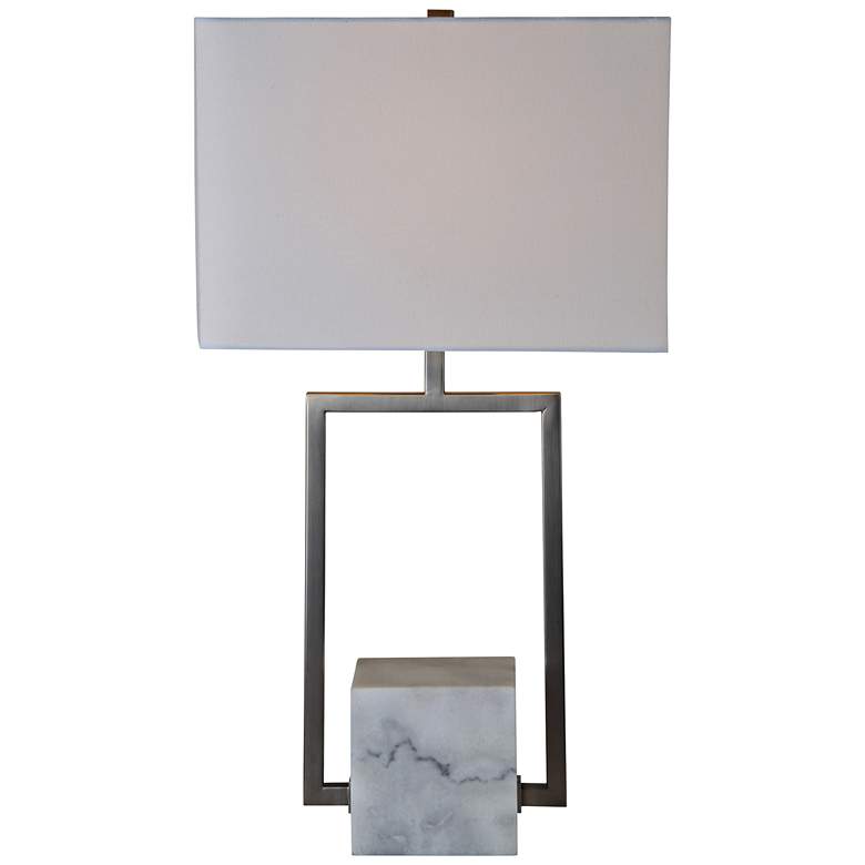 Image 1 Bucannan Gray Satin Nickel and White Marble Table Lamp