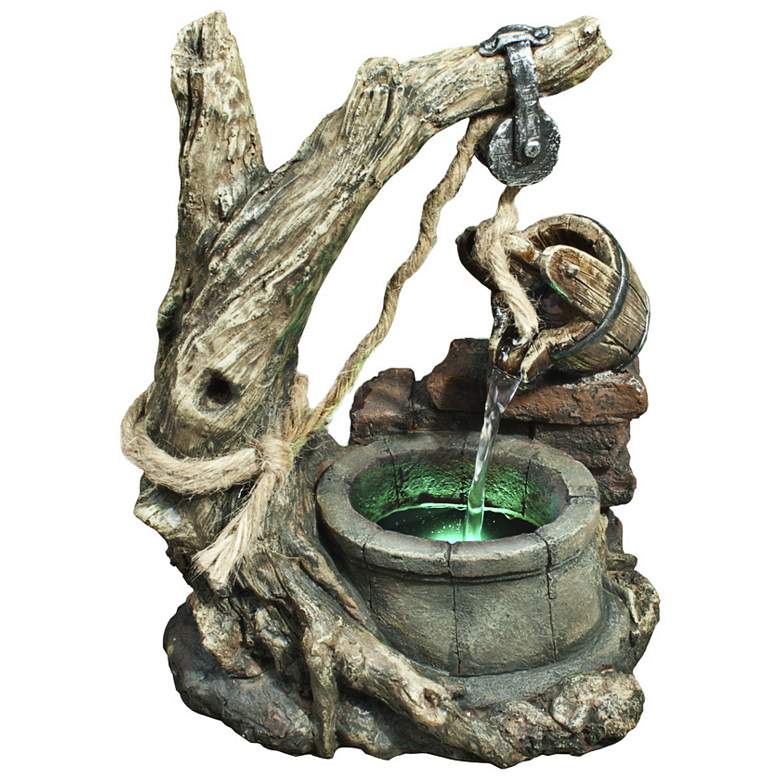 Image 1 Bucket and Well Aged Wood 13 inch High Tabletop Fountain