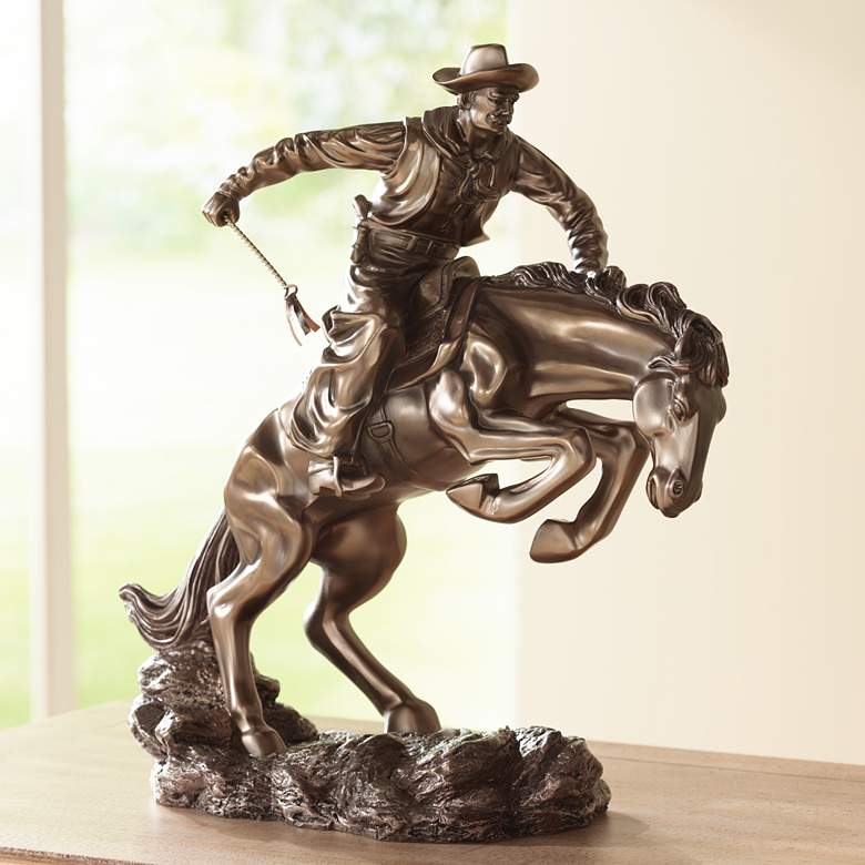 Image 1 Bucking Bronco and Cowboy 17 1/2 inch High Sculpture