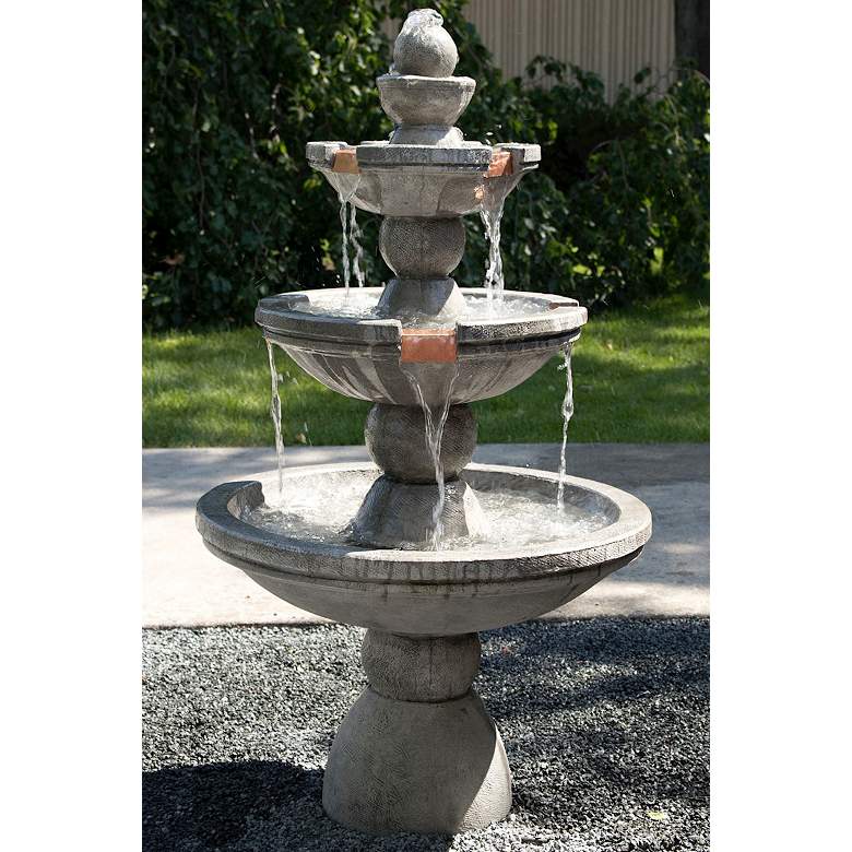 Image 1 Buckingham 52" High Trevia Graystone 3-Tier Outdoor Fountain