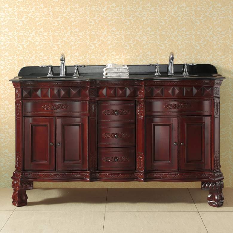 Image 1 Buckingham 60" Wide Dark Cherry 4-Door Double Sink Vanity