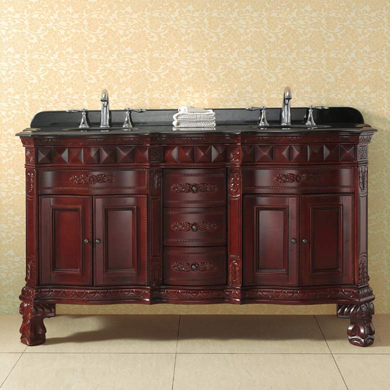 Image 1 Buckingham 60 inch Wide Dark Cherry 4-Door Double Sink Vanity