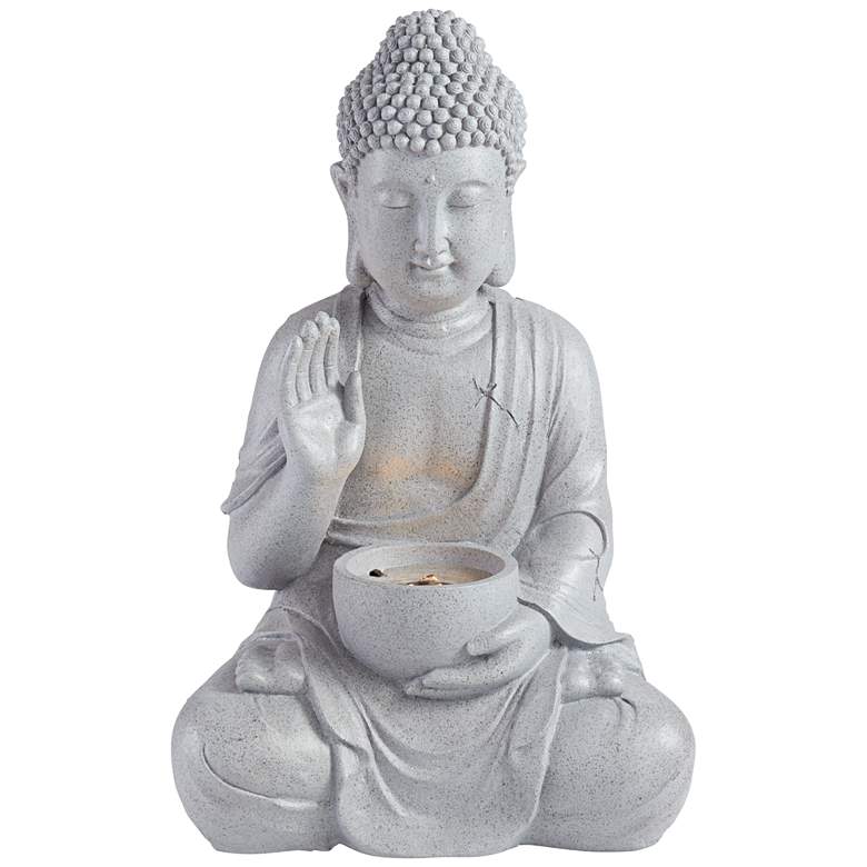 Image 2 Buddha 18 1/2 inch High Gray Faux Stone Bubbler Fountain with LED Light