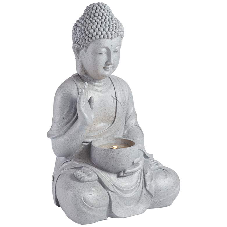 Image 5 Buddha 18 1/2 inch High Gray Faux Stone Bubbler Fountain with LED Light more views