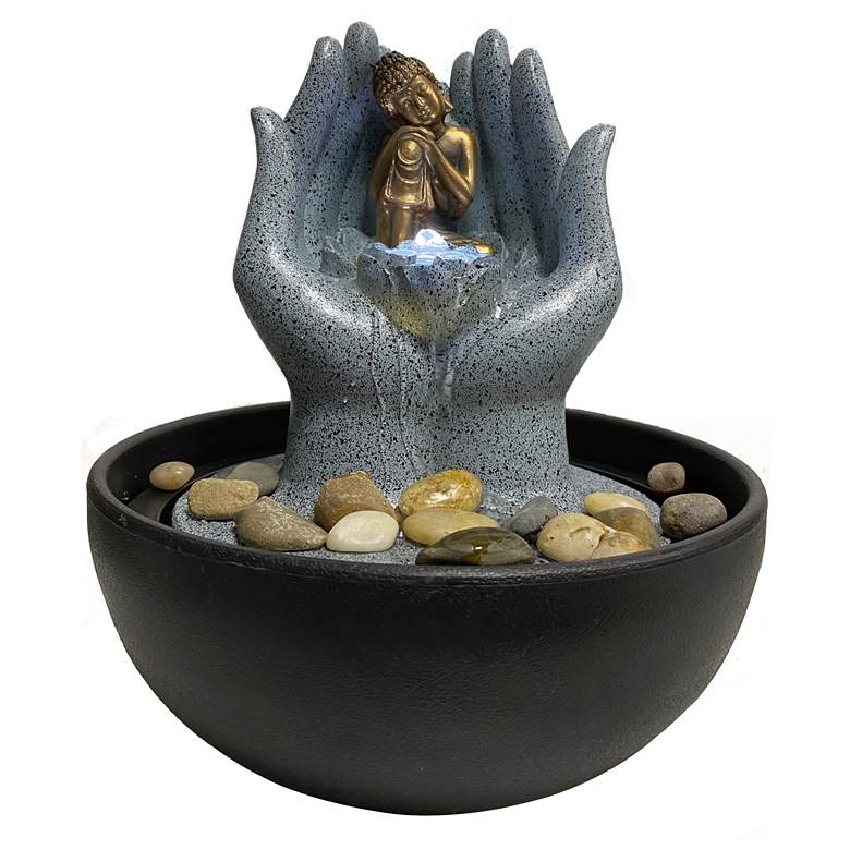 Image 1 Buddha Hands 11 inch High Charcoal LED Lighted Tabletop Fountain