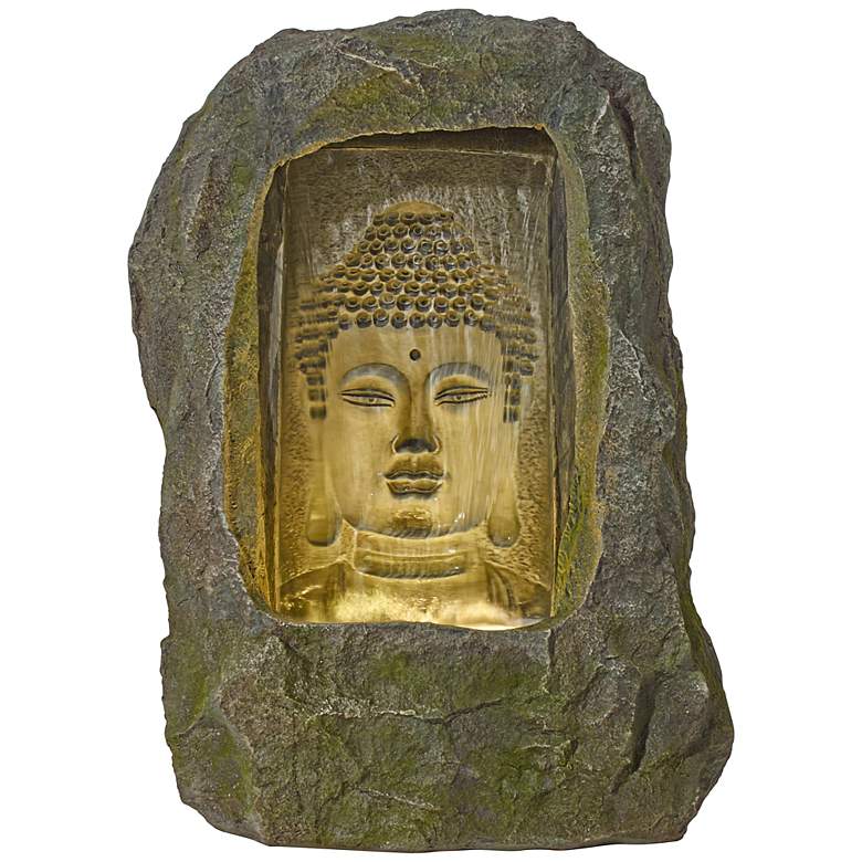 Image 1 Buddha in a Cave Gray Stone LED Fountain