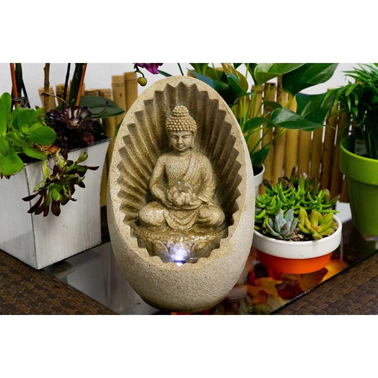 Image 3 Buddha Sunburst 11 inchH Tabletop Zen Fountain with LED Light more views