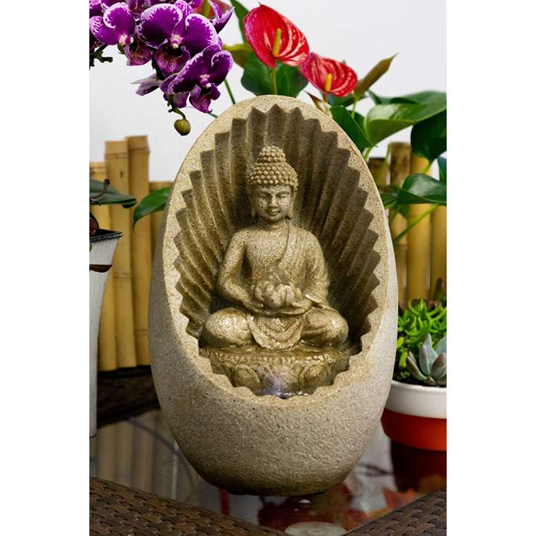 Image 4 Buddha Sunburst 11 inchH Tabletop Zen Fountain with LED Light more views
