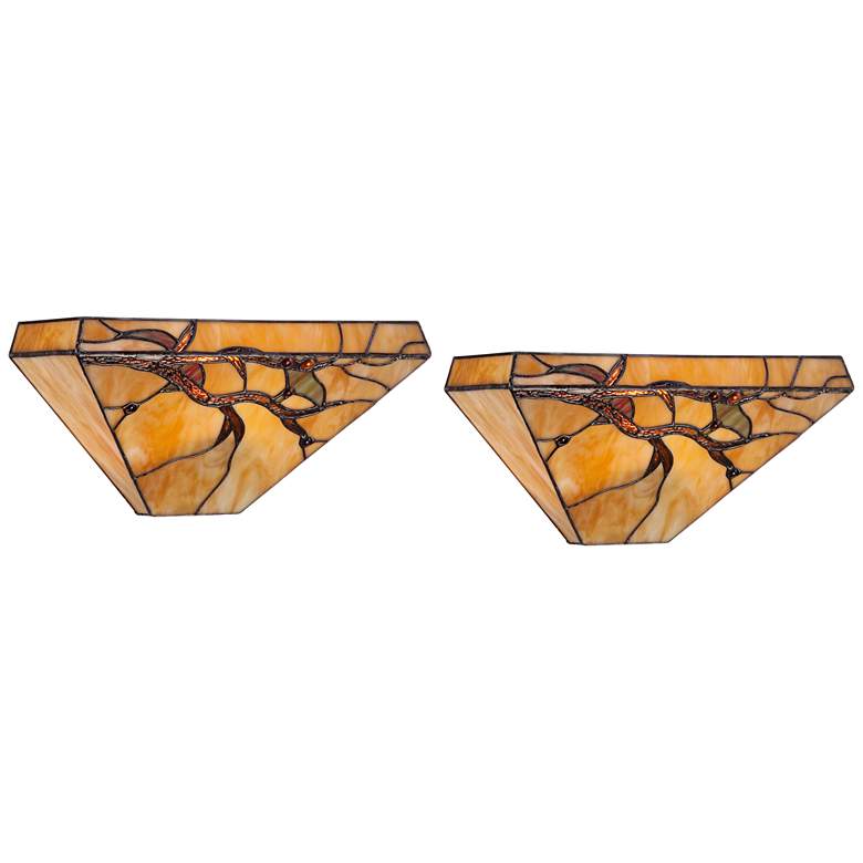 Image 1 Budding Branch 14 inch Wide Tiffany-Style Glass Wall Sconce Set of 2