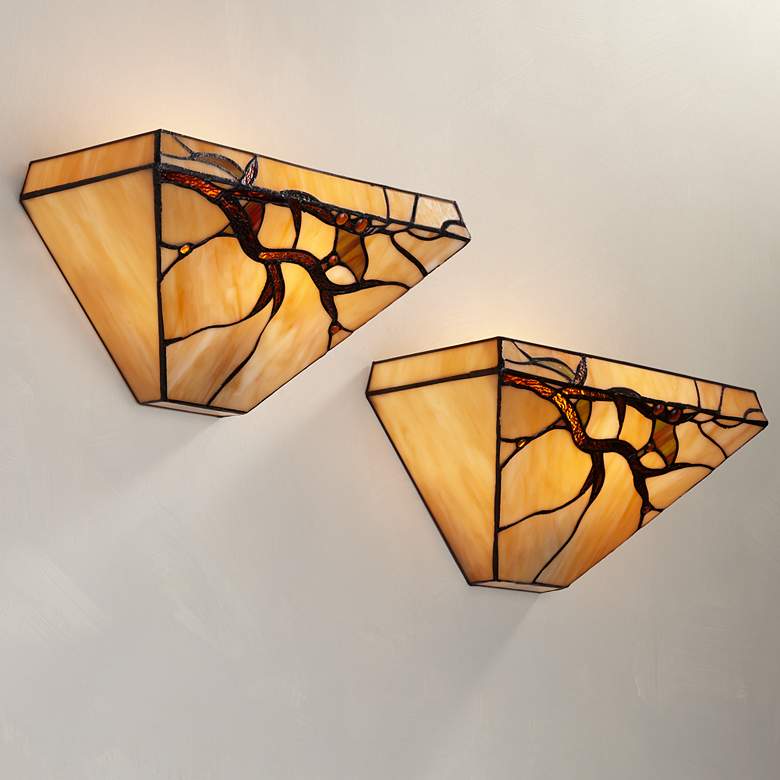 Image 2 Budding Branch 14" Wide Tiffany-Style Glass Wall Sconce Set of 2