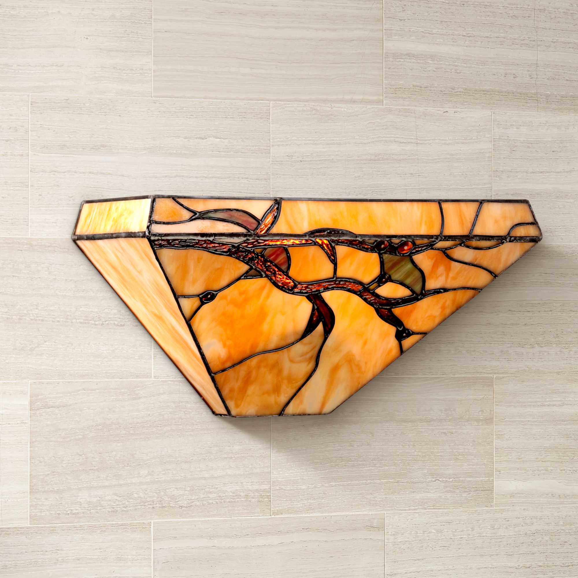 Budding Branch 14" Wide Tiffany-Style Glass Wall Sconce Set of 2 in scene