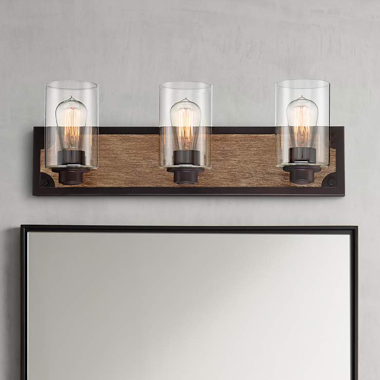 Image 1 Buford 23" Wide Wood-Accented Black Three-Light Bath Light