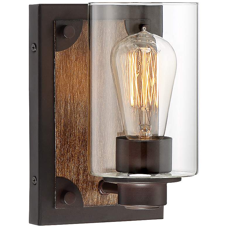 Buford 8 inch High Wood-Accented Bronze Rustic Wall Sconce