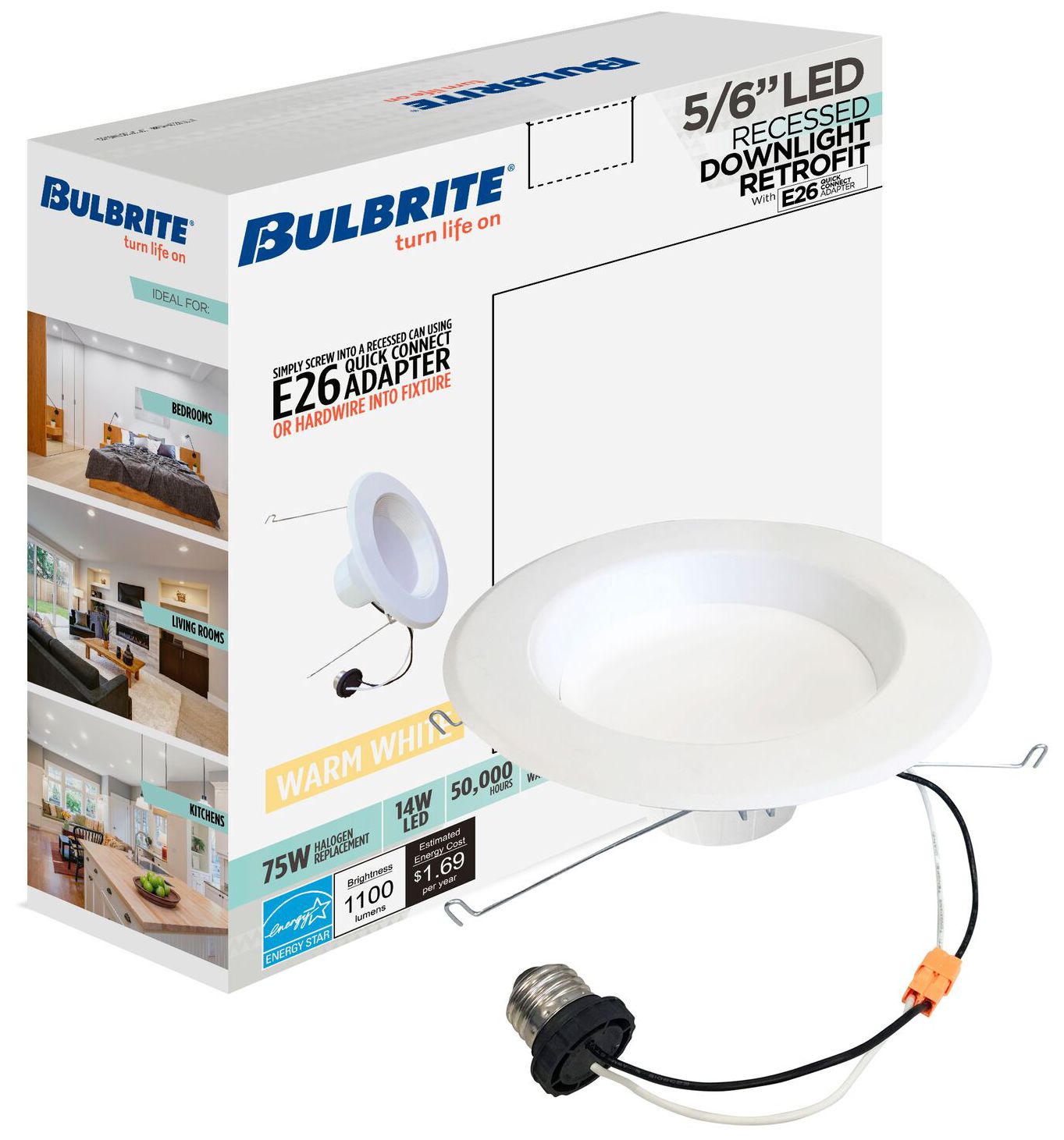 Image 2 Bulbrite 5/6" Downlight Retrofit 2700K Round Dimmable JA8 120V 4PK Whi more views