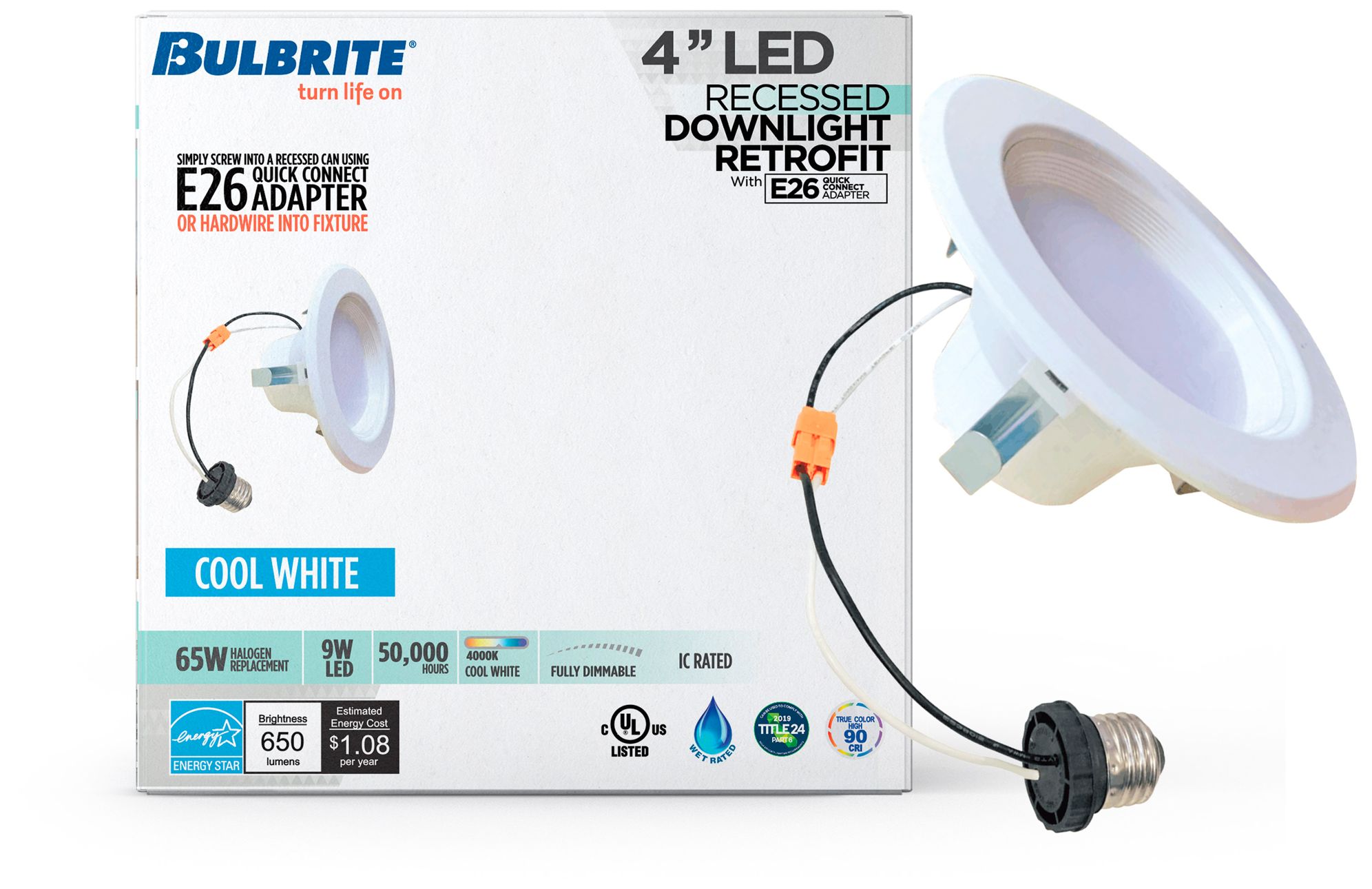 Image 2 Bulbrite LED 4" Downlight Retrofit 4000K Round Dimmable JA8 120V 4PK White more views
