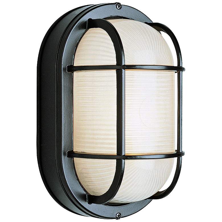 Image 2 Bulkhead 8 1/2" High Nautical Black Oval Grid Outdoor Wall Light